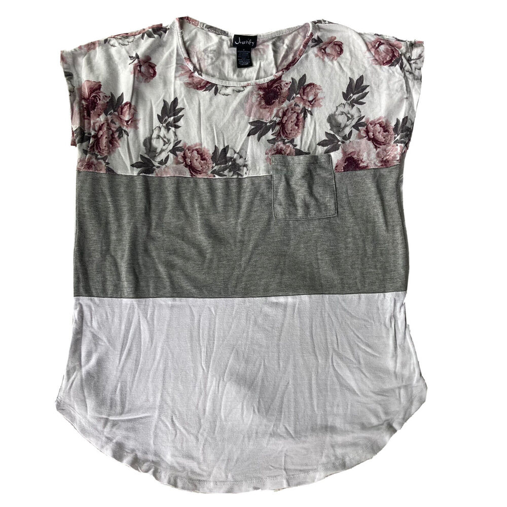 Justify Blouse Size S Floral Striped Shirt Womens Casual School Teens Pocket